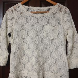 abercrombie and fitch white floral lace shirt